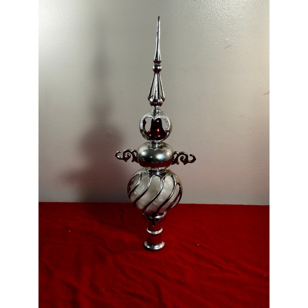 Vintage Bradford Carillon Spire Christmas Tree Topper 1960s Spun Glass Silver